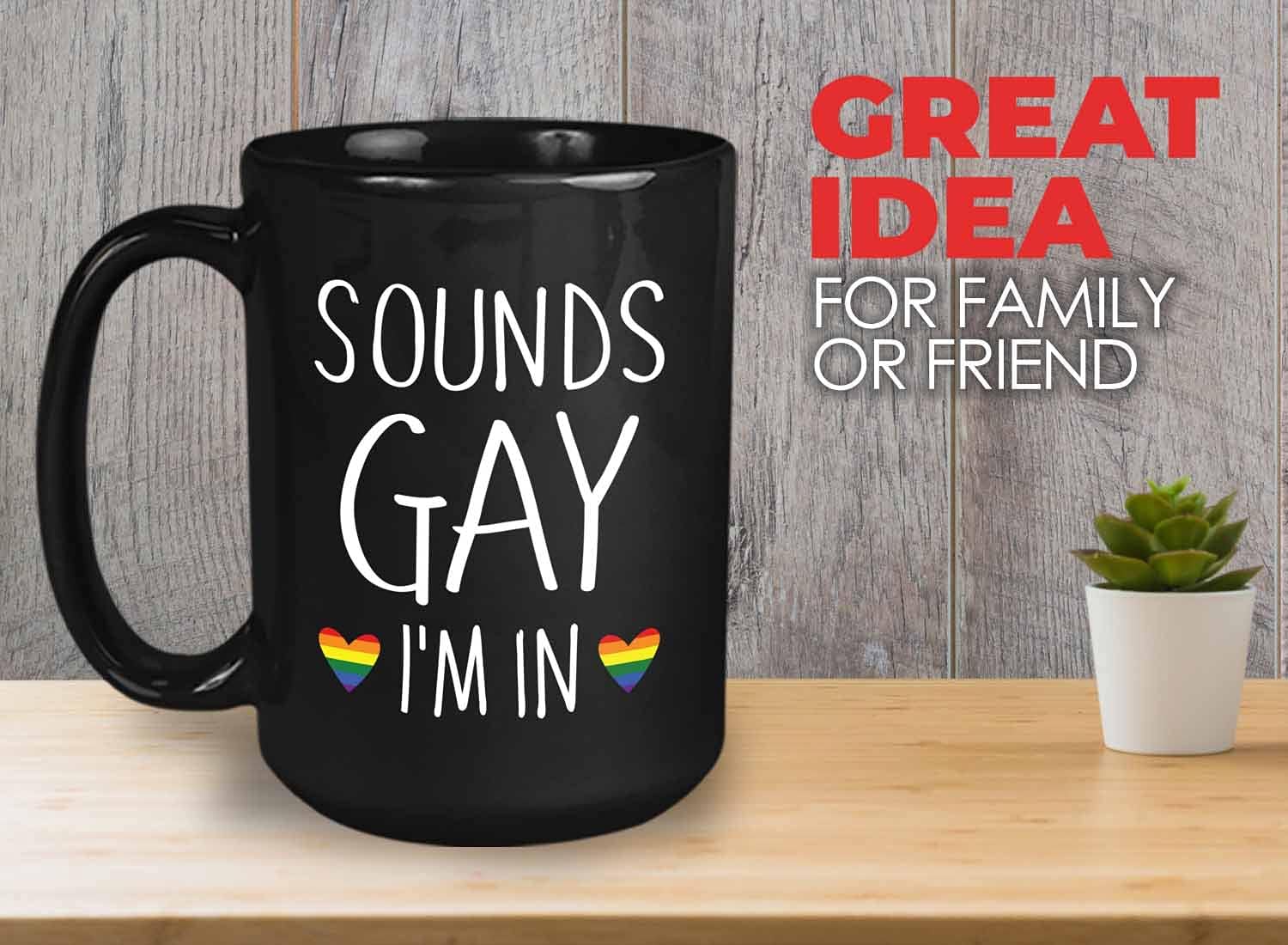 Bubble Hugs Pride Month Coffee Mug - Sounds Gay, I'm In - Rainbow Queer LGBTQ Lesbian Gay Pride Coming Out Humorous Gag 15oz Black