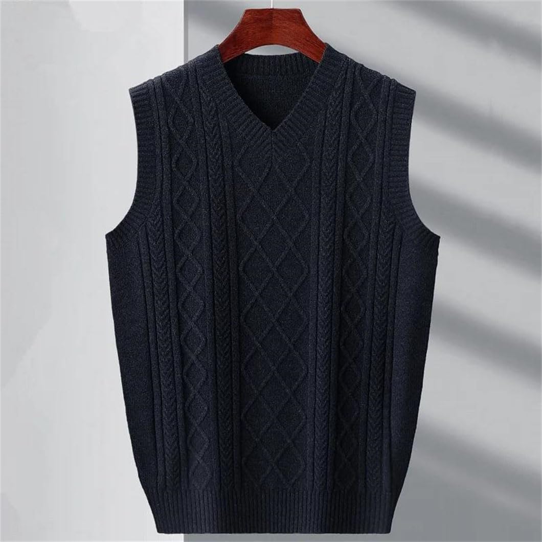 High-End Men's Spring Autumn New Thick Line V-Neck Knitted Sleeveless Solid Color Casual Sweater Vest
