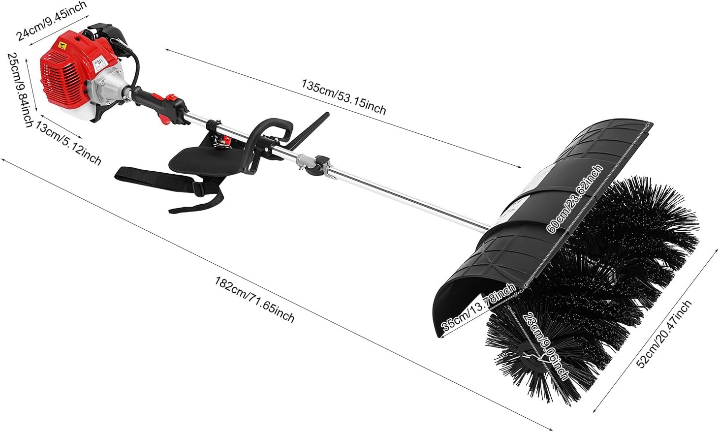 52CC Handheld Lawns Sweeper, 2-Stroke Engine Gas Power Sweeping Machine,2.3HP Lawn Sweeper Cleaner Tools for Gravel, Snow Cleaning, 1.7KW Heavy Duty Leaf Sweeper with 33.82OZ Oil Tank