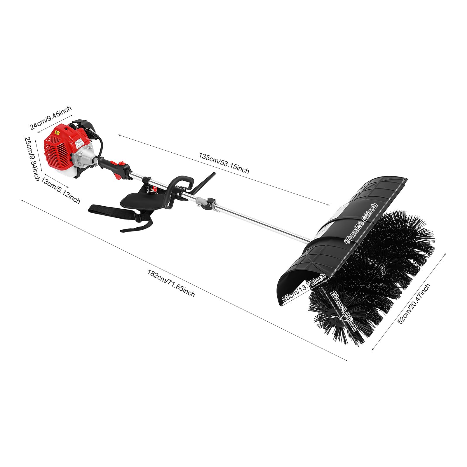 Upgraded Gas Handheld Sweeper, 52CC 2.3HP 2 Stroke Outdoor Power Snow Sweeping Broom with Air Cooled Motor & Blower Lawns Sweeper Machine for Street Farms Driveway Snow