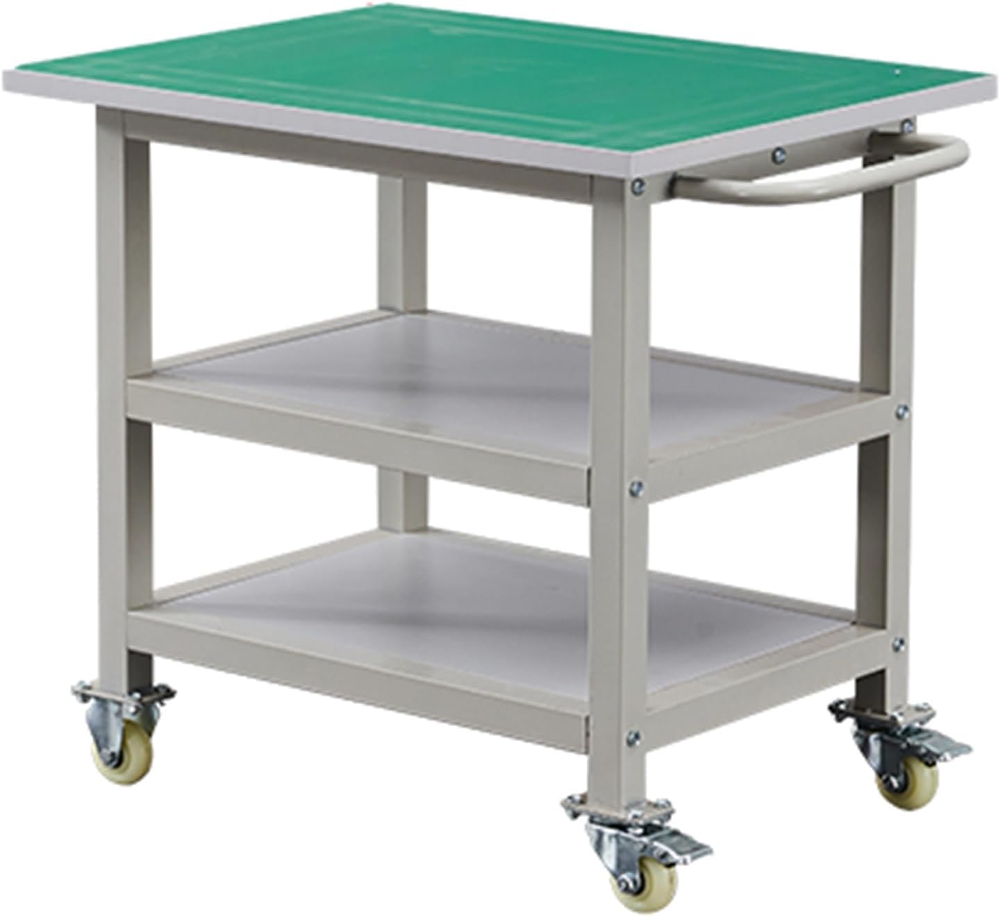 Stainless Steel Workbench with Casters for Easy Mobility Non-Static mat Laid on Worktop Surfaces Equipped with Convenient Handrails Kitchen Work Table with PVC Edge Banding Cold-Rolled Frame Secured