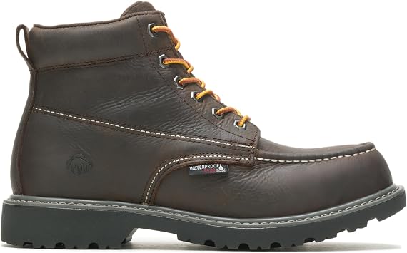 Wolverine Men's Floorhand Moc Waterproof Steel Toe 6in Construction Boot, Dark Coffee, 12 Wide