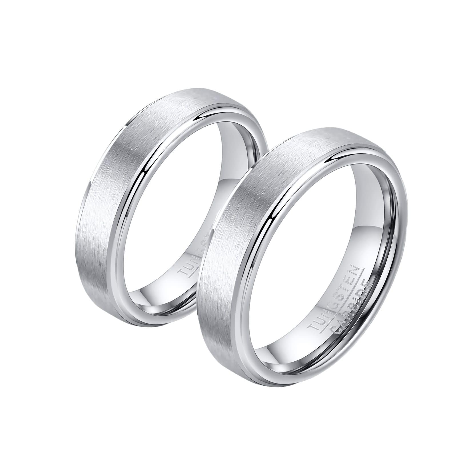 Daesar Bague Couple Fiançailles, Alliance Bague Femme et Homme Tungstène Mat Brossé 5MM Ronde Bague de Promesse Argent