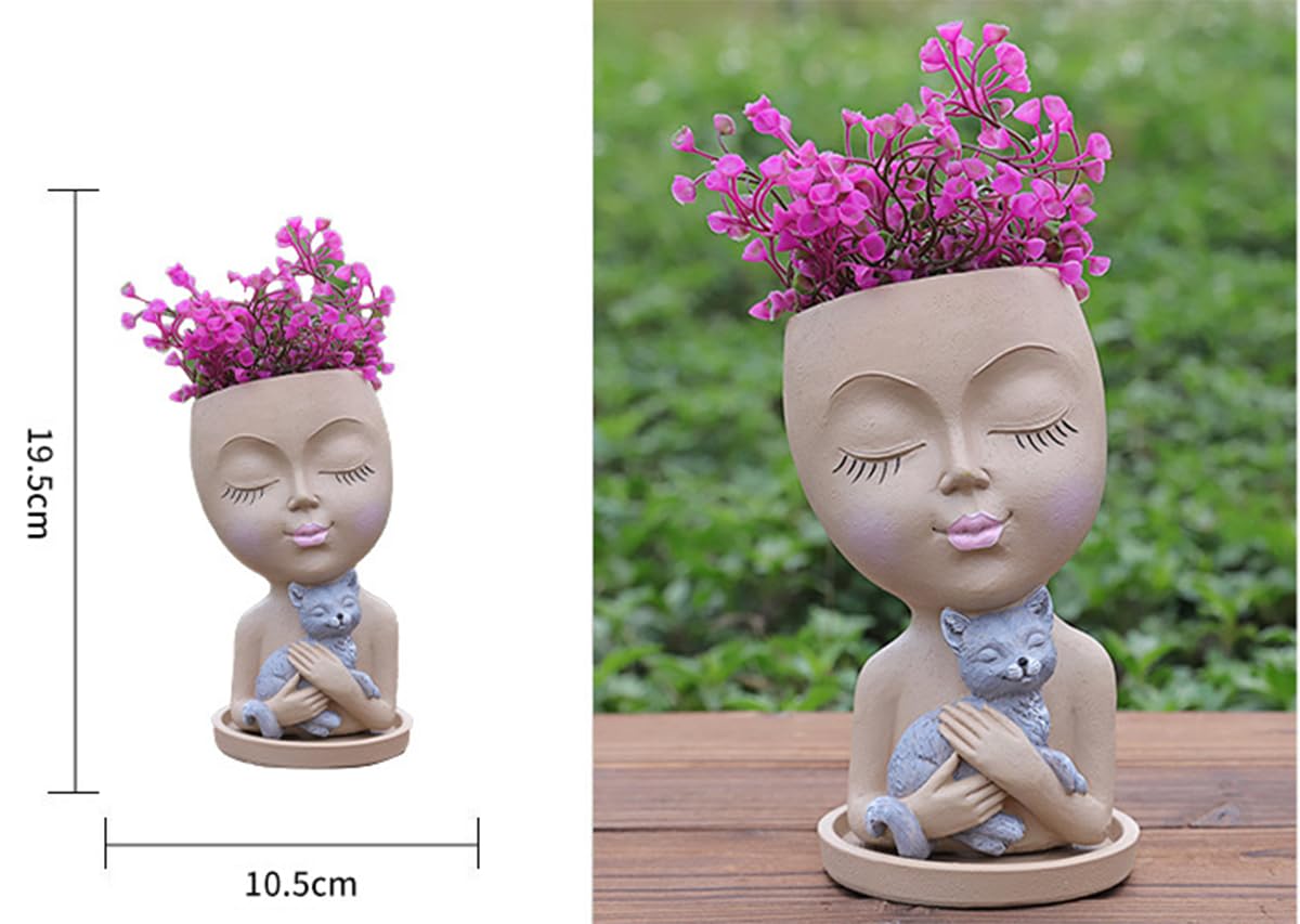 SnugMaker Gezicht Planter Potten Hoofd Planter Succulente Planters Gezicht Bloempot Hoofd Planter voor Indoor Outdoor Planten met Drainage Gat Gesloten Ogen (Groot Maat Licht
