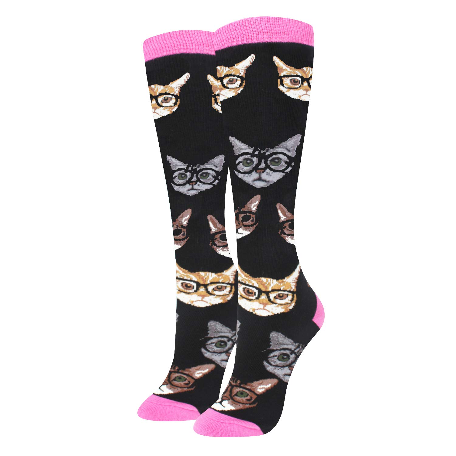 Zmart Funny Cat Gifts for Cat Lovers for Women Mom, Novelty Knee High Cat Socks Crazy Silly Fun Socks for Girls, Cat Black, M