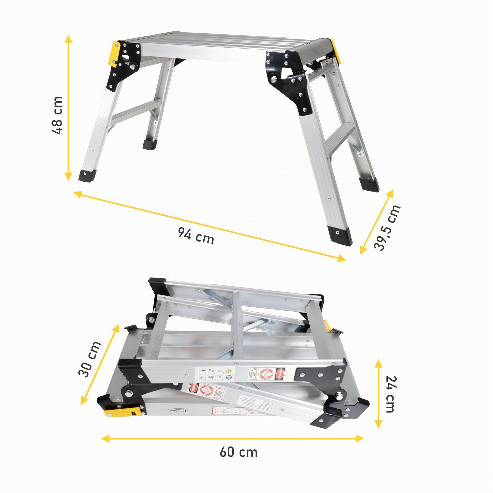 LEMODO Arbeitsplattform | Arbeitsbühne mit Antirutsch-Oberfläche 51 x 30 cm | Laufbühne bis zu 150 kg belastbar | Aluleiter mit 2 Stufen | Plattformleiter