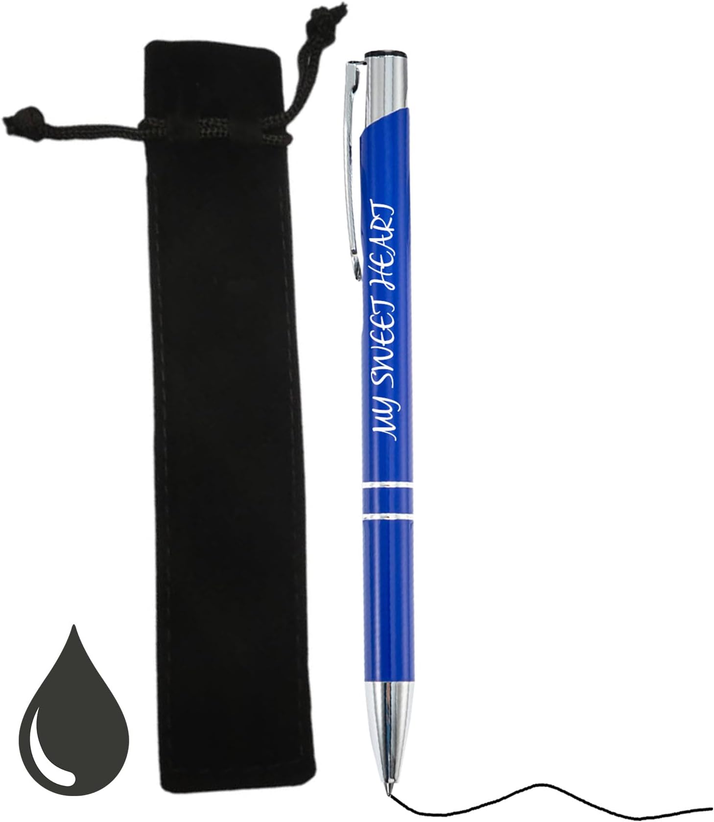 Personalize Pro Custom Ballpoint Pen | Personalised with Your Choice of Text | Pen Gifts for Men Women Student | Aluminium, Fine Point & Black Ink | Unique Present, With Black Pouch (Royal Blue)
