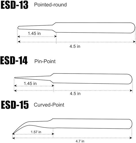 Miniatura 7 de AKOAK Juego de 6 pinzas ESD antiestáticas, pinzas de acero inoxidable para extensión de pestañas, electrónica, fabricación de joyas, pinzas de punta