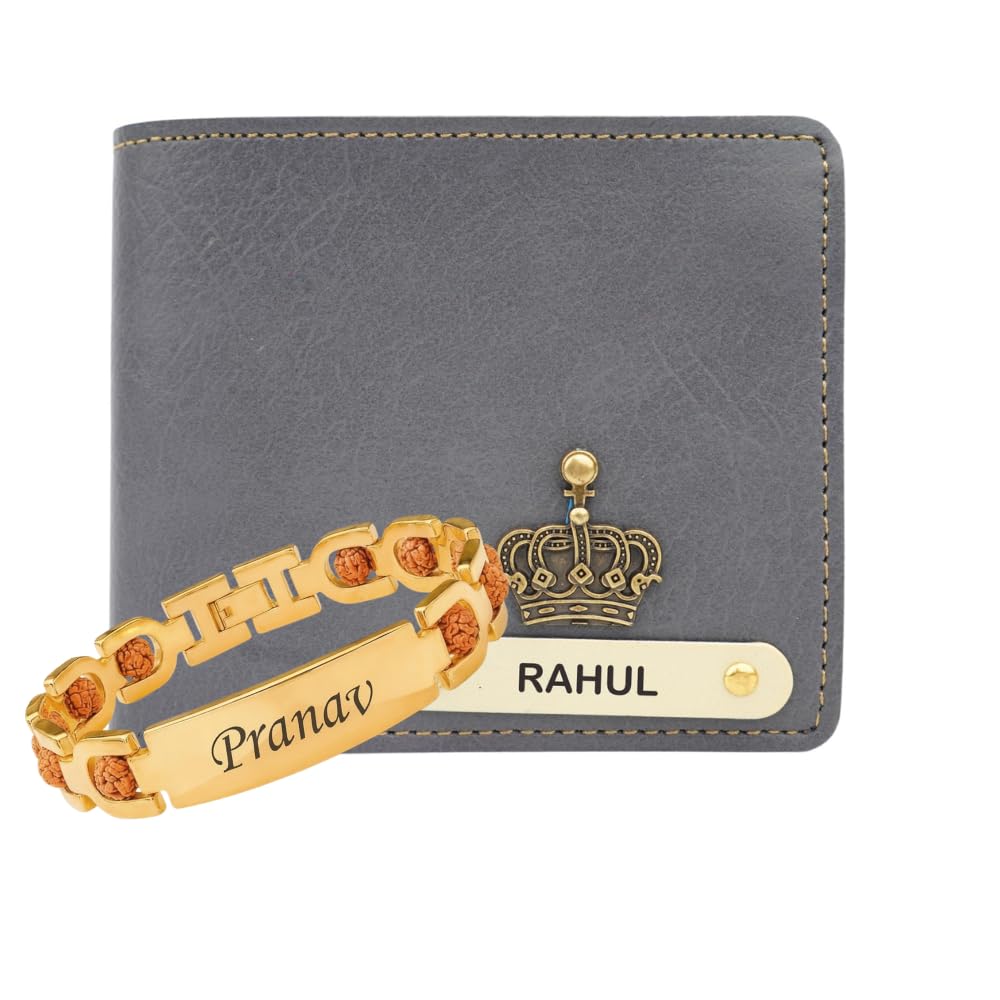 Customized Leather Men Wallet with Rakhi with Name Engrave | Personalized Raksha Bandhan Gift Set for Brother | Leather Wallet and Rakhi with Name and Charm (Grey)-image-38