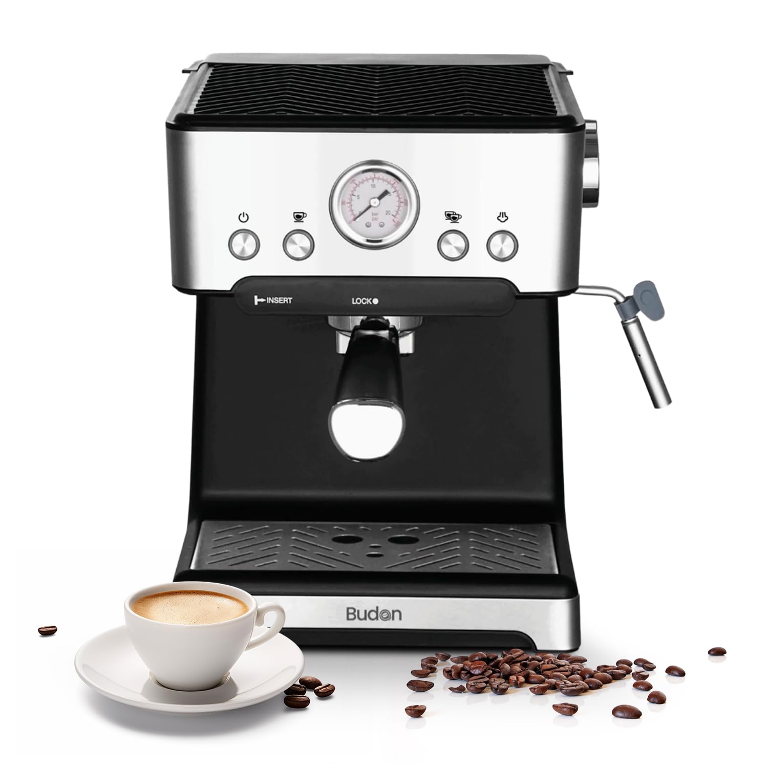 Budan Classic Espresso Machine | 15-Bar Pump | Milk Frother Wand for Espresso, Cappuccino, Latte & Mocha | Adjustable Frothing | Stainless Steel |1-Year Home Use Warranty-picture-35