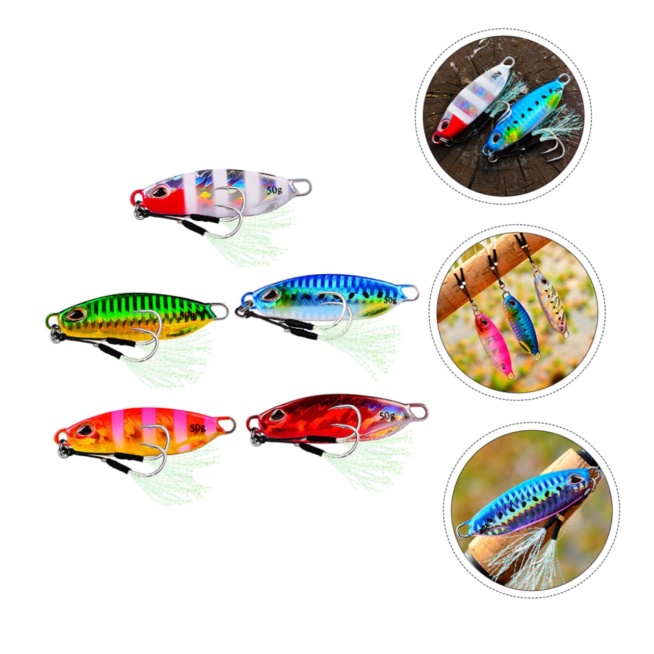 TOYANDONA Señuelos de Pesca Forma de Pez de Metal Reflectantes para Pesca al Aire Libre Sistema de Transferencia de Gravedad, Pack de 5 Piezas