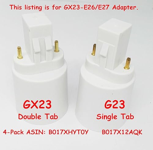 Miniatura 5 de E-Simpo Adaptador de enchufe de lámpara 2P GX23 a E26, GX23 a E26e27, convertidor de base de lámpara de 2 pines, adaptador de doble pestaña, 2P en