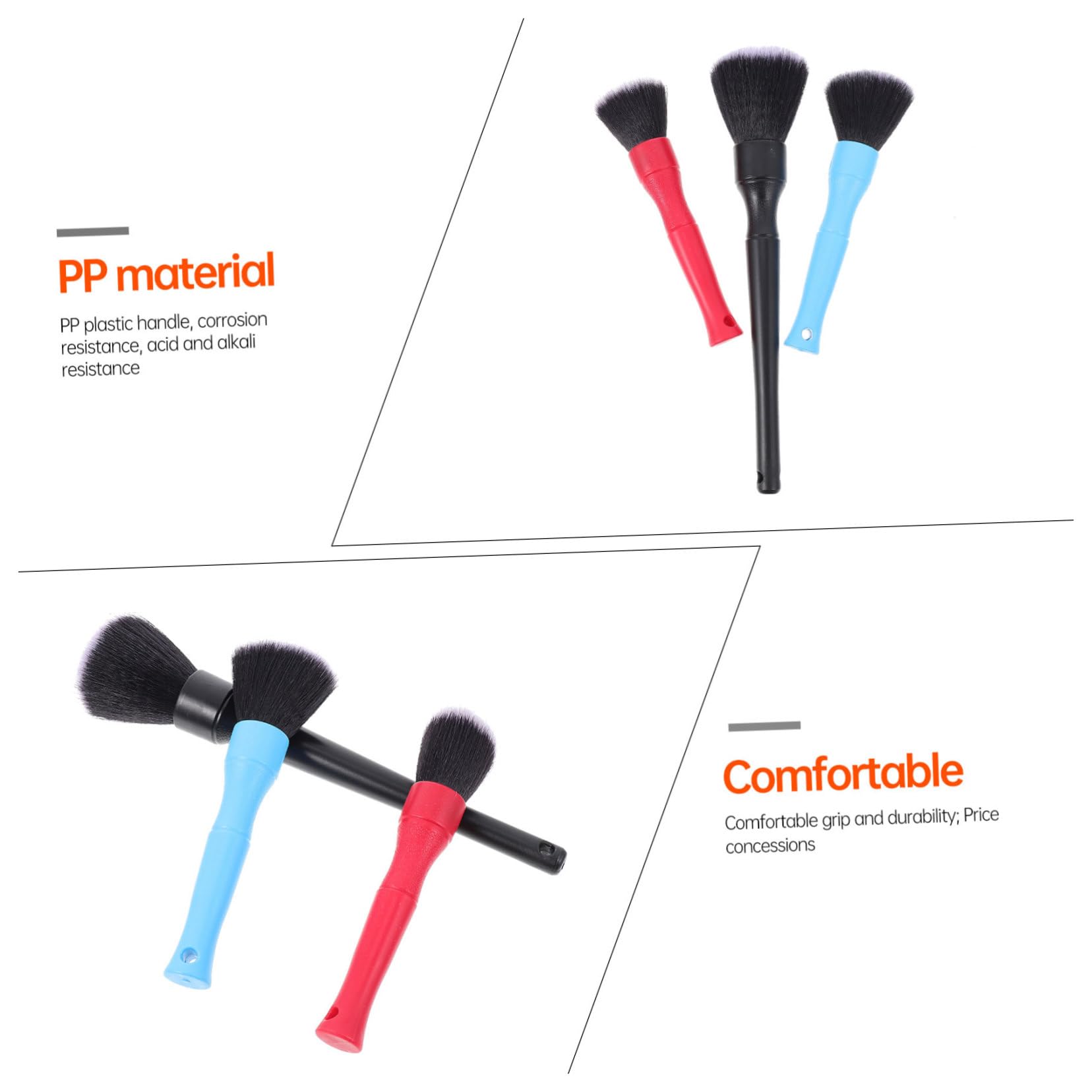 Mikinona Cepillo de Limpieza de Ranuras para Coche 3 Piezas PP Negro | Fiesta Verano, Interior Brocha Limpieza Coche, Cepillo Limpiador de Ventilación