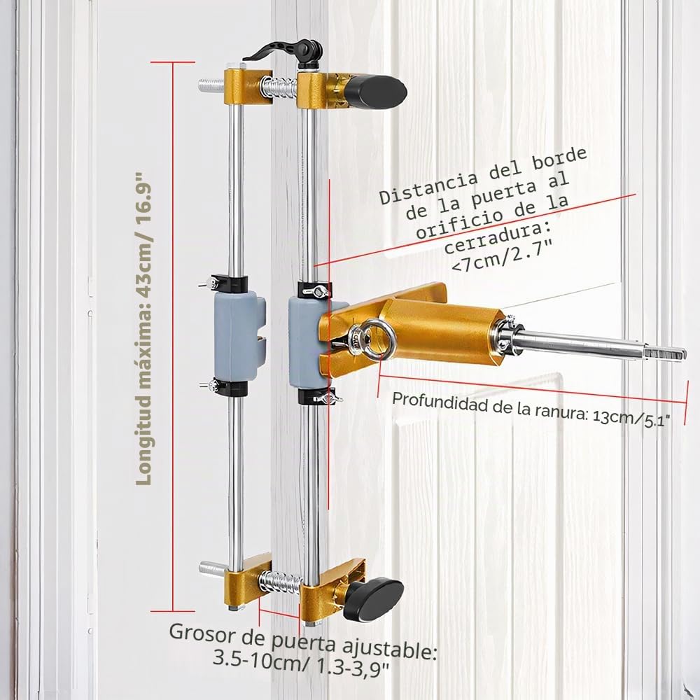 DUEBEL Kit de abridor de orificios para cerradura de puerta para instalar puertas, kit de mortaja para cerradura de puerta de madera, plantilla para máquina de mortajar, kit de instalación de cerradur