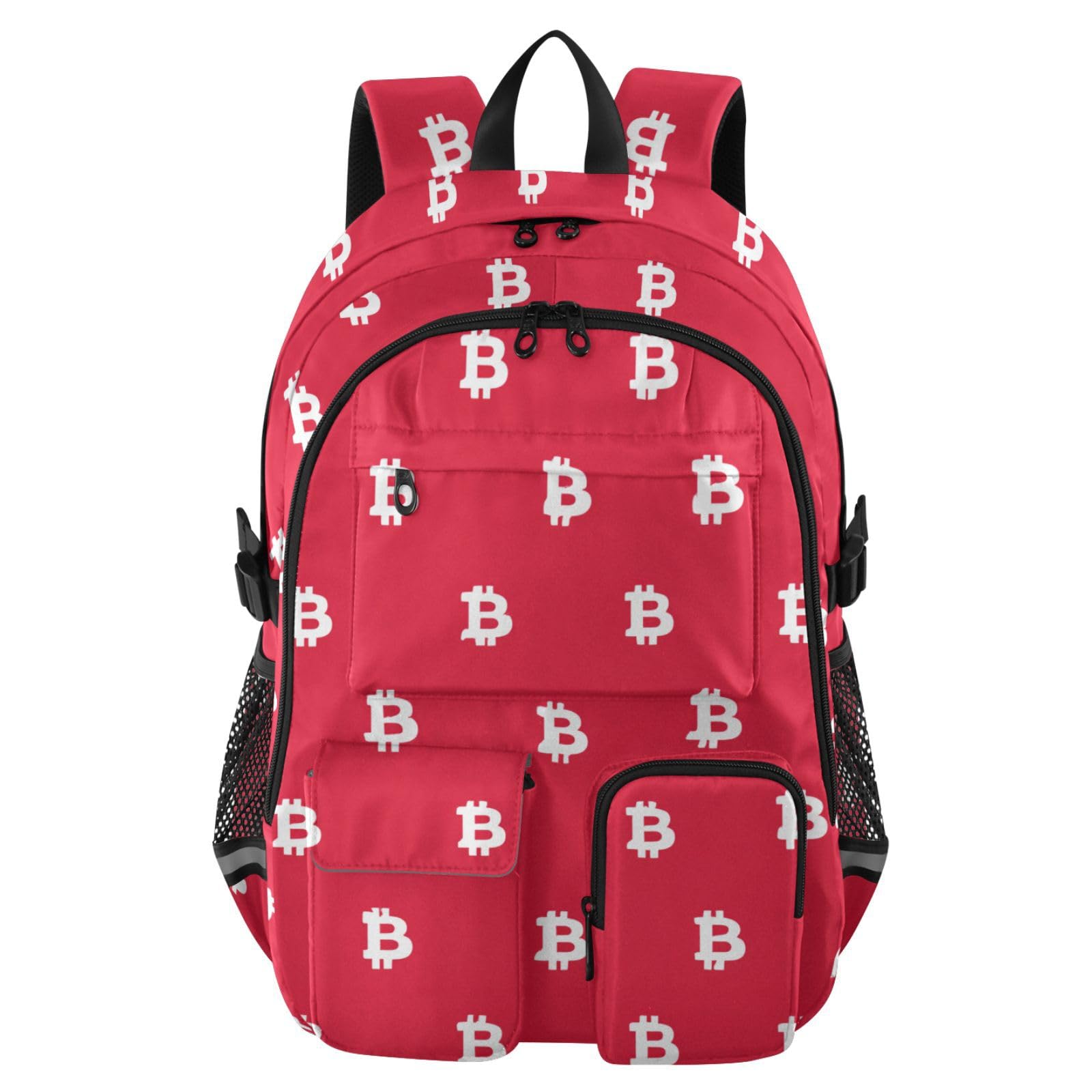 Sac à dos de voyage pour ordinateur portable pour homme et femme avec panneau Bitcoin blanc rouge sac à dos de travail 44,5 cm avec compartiment pour ordinateur portable, sac décontracté léger