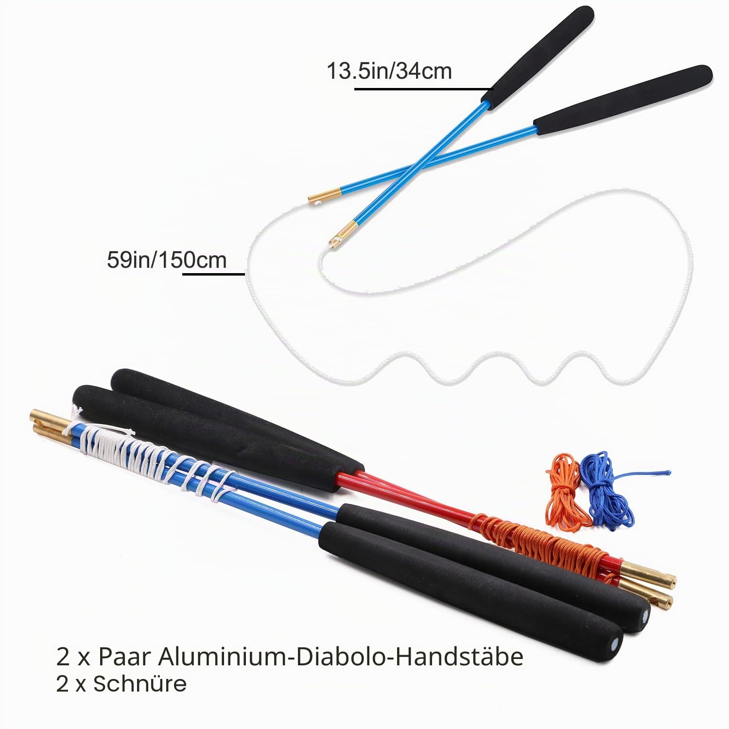 MAGICYOYO MD01 Profis Diabolo Groß mit Dreifach-Kugellagern für Kinder, Erwachsene, Jonglier-Set Tricks, Anfänger Diabolo Yoyo Pro 15cm mit 4 Metallstäbe+ Tasche+ 4 Diabolos-Schnur Kit, Rot