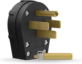 ENERLITES Straight Blade Angle Plug, AC Dryer Replacement Male Angle Plug, NEMA 14-30/50P, 50 Amp, 125V/250V, 66351-BK, Black