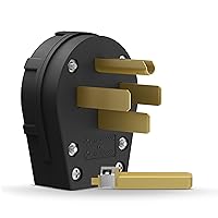 Vista 1 de ENERLITES Enchufe angular de hoja recta, enchufe de ángulo macho de repuesto para secadora de CA, NEMA 14-30/50P, 50 Amp, 125V/250V, 66351-BK, negro