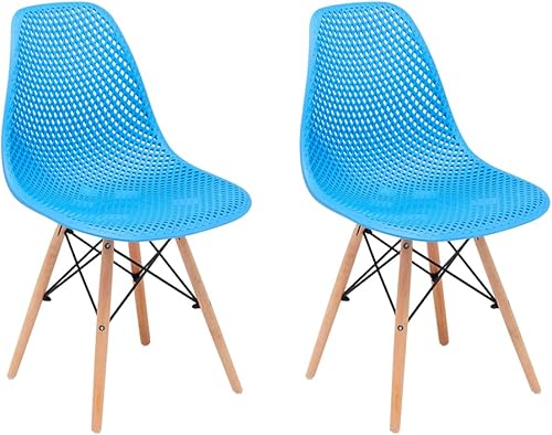 Miniatura 4 de CangLong Dining Mid Century - Silla lateral sin brazos de plástico con respaldo hueco moderno con patas de madera de haya, juego de 2, color azul 1