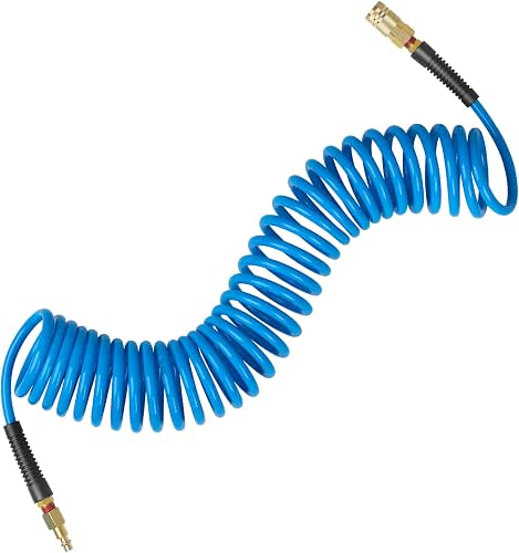 Polyurethane Recoil Air Hose with Bend Restrictors Compressor Hose Fittings,