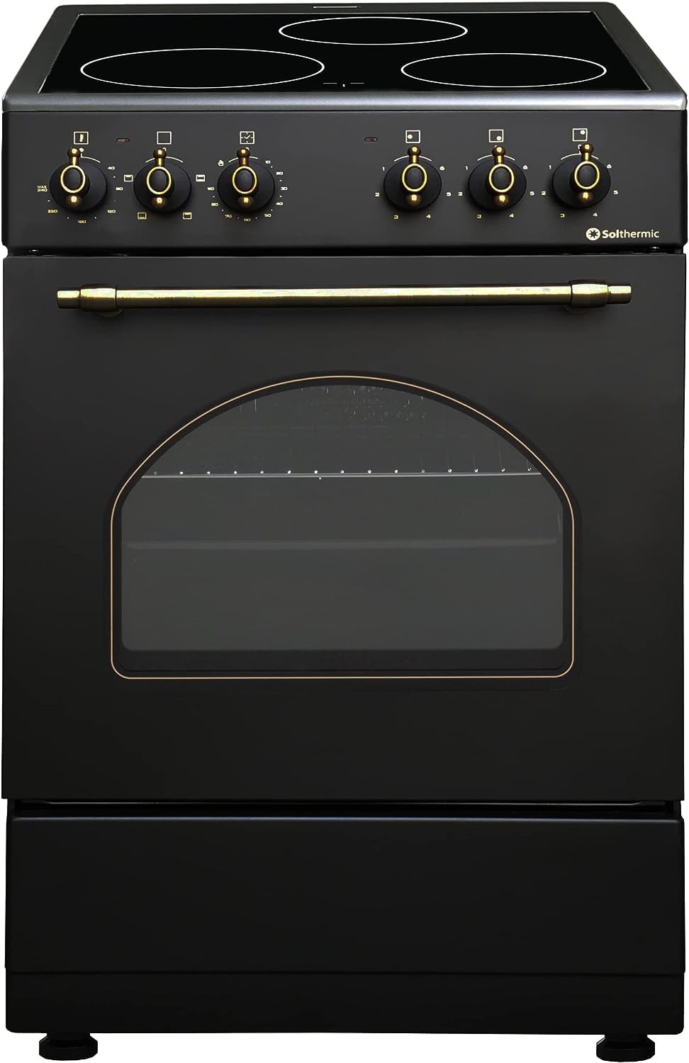 SOLTHERMIC COMBO PACK NEGRO RÚSTICO COCINA VTC con HORNO 50L 50X50 + CAMPANA DE 60 H60PR (3 fuegos, gran potencia de extración)