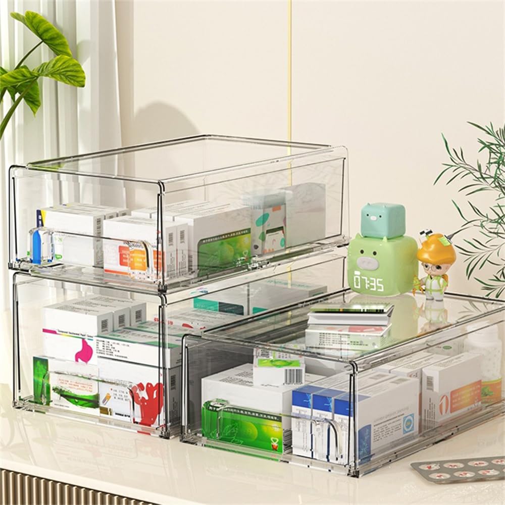 2 Piezas Organizador Cosmético Grande de Acrílico, 33,5 x 20,5 x 11 cm | Organizador de Cajones Apilable Transparente para Cosméticos, Baño, Cuidado de la Piel, Joyas