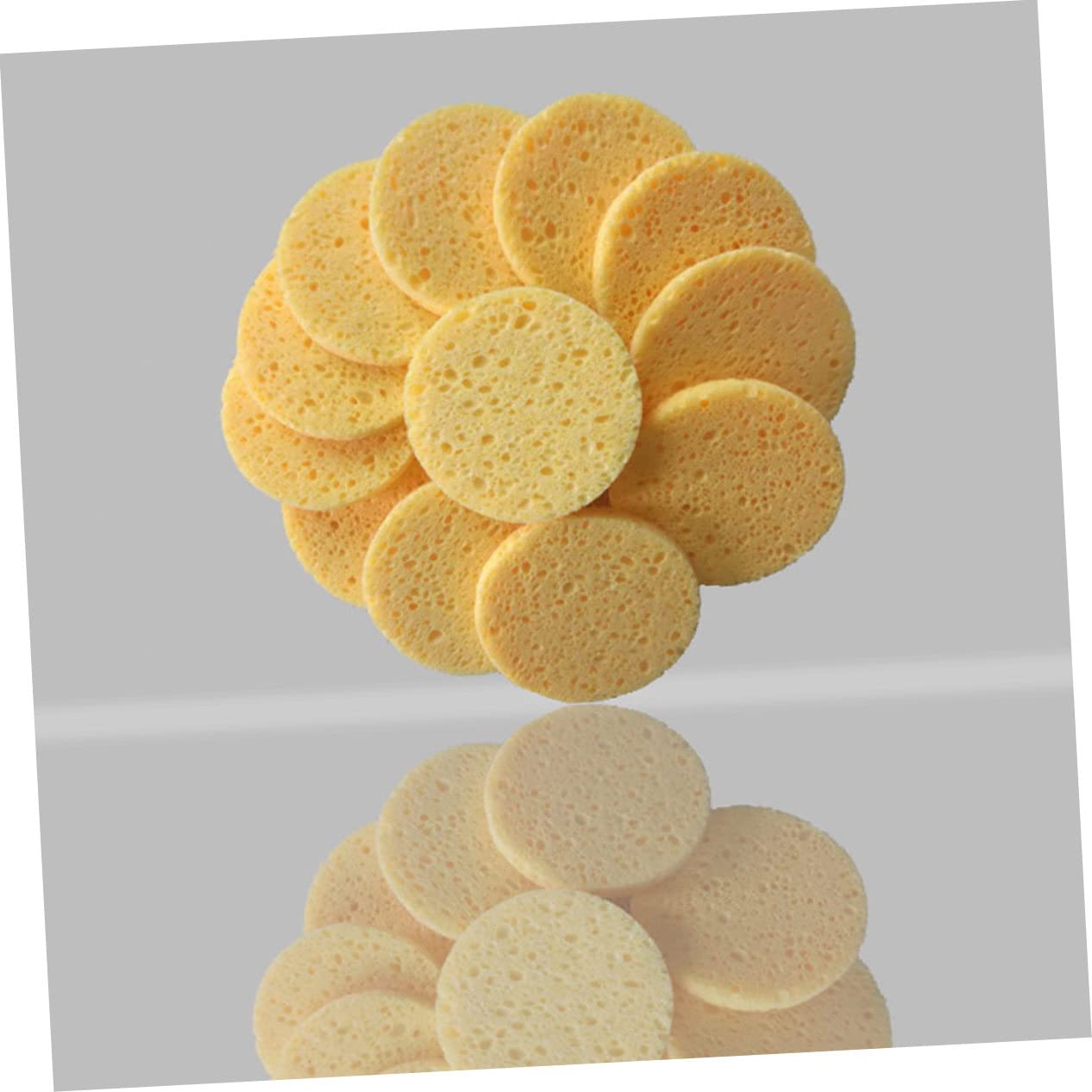 Piumino da Cipria Rotondo 100 Pezzi in Spugna di Cellulosa | Giallo, per Casa e Salone, Assorbe Perfettamente la Cipria, Effetto Make-up Naturale e Pulizia Viso