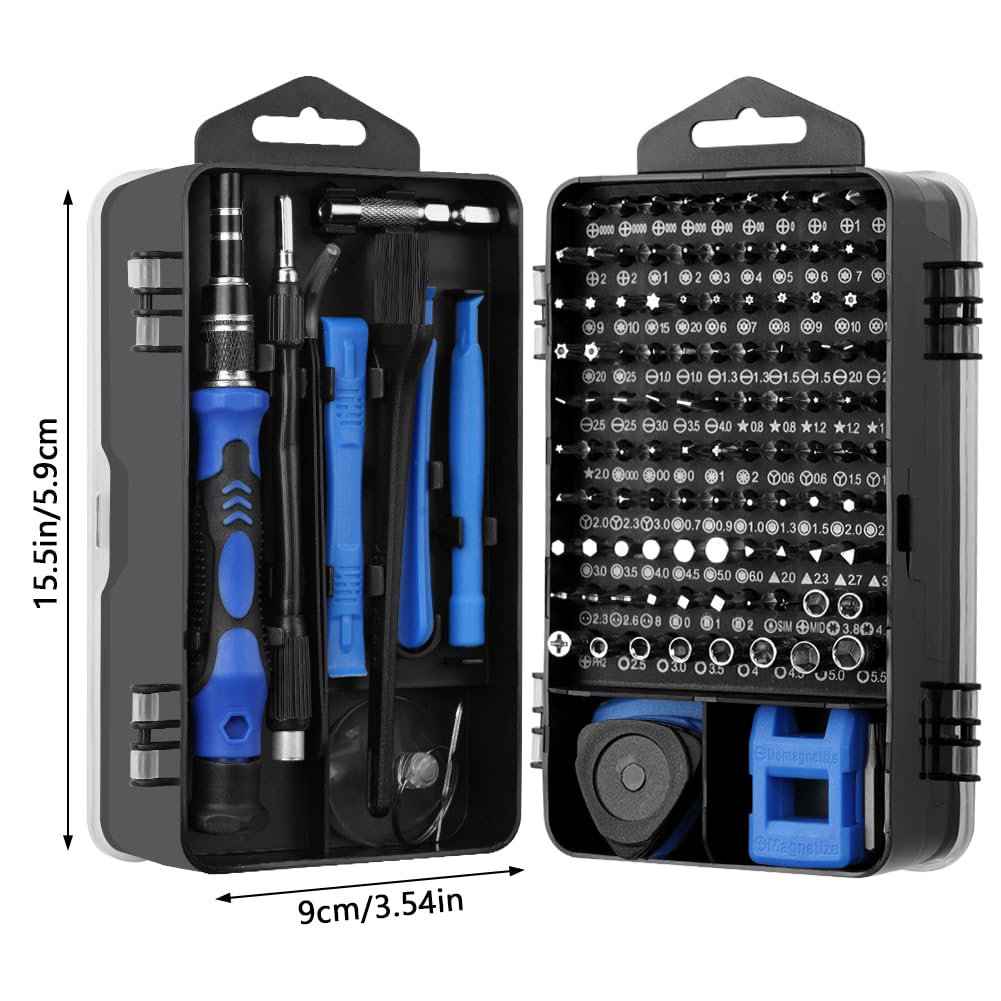 OSDUE Set di 124 Cacciaviti Precisione, Kit Professionali con Torx Phillips Taglio Triangolari Esagonali Set di chiavi a cricchetto magnetiche per Switch PS4 Xbox PC Laptop Occhiali Orologio Blu