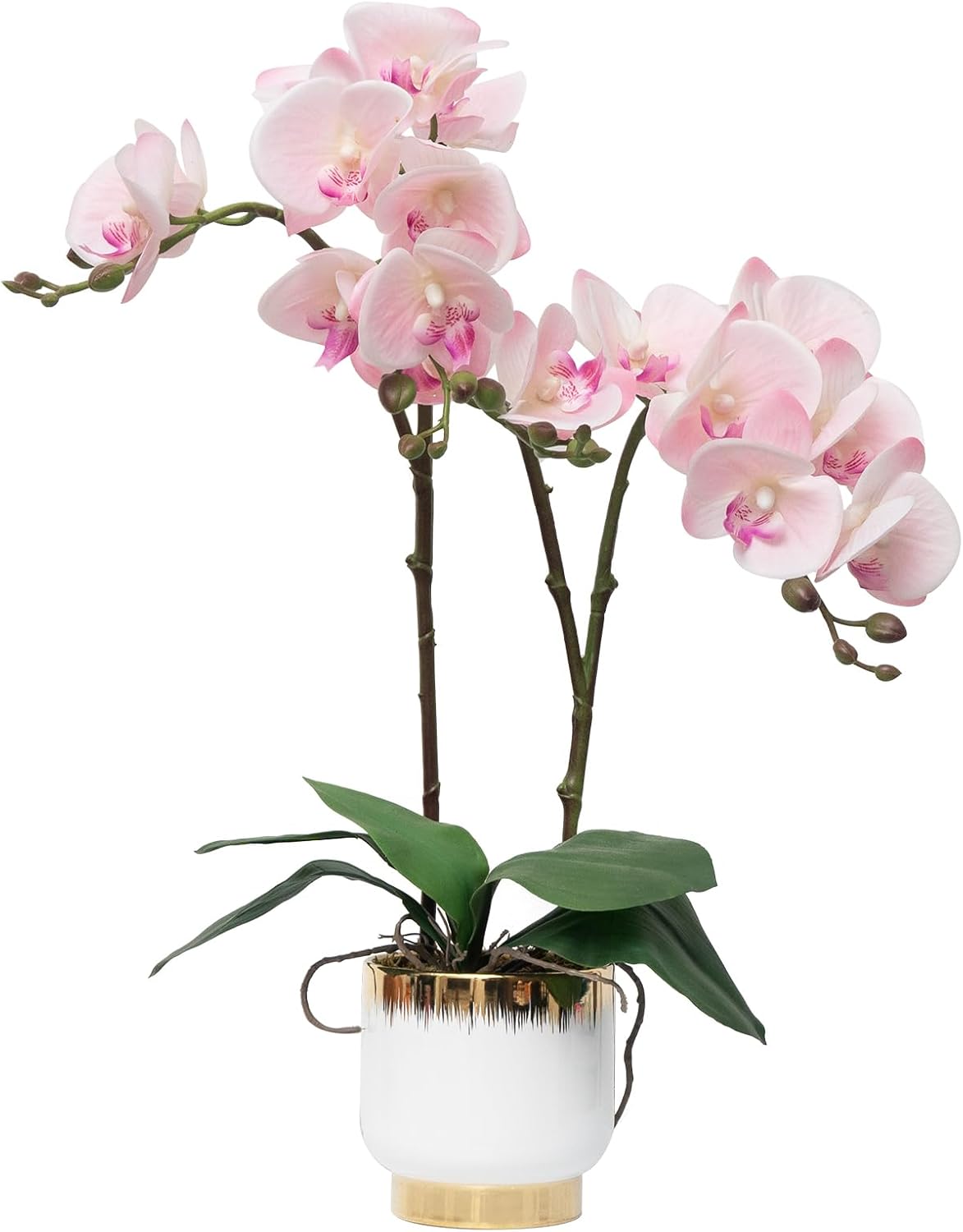 CXGS Orchids Artificial Flowers Real Touch Fake Flowers in Ceramic Pot 20" Pink Faux Orchid Plant Lifelike Silk Phalaenopsis for Centerpiece Hotel Home Indoor Decor