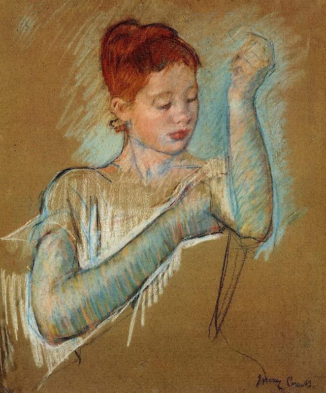 Lienzo de Mary Cassatt i guanti lunghi para decorar un salón clásico elegante