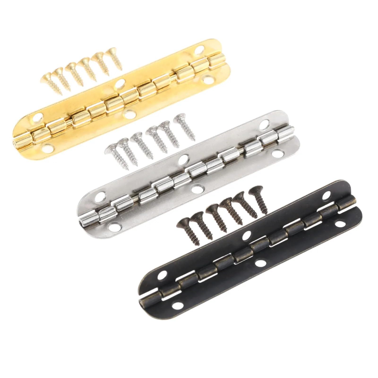 Zcdyghu Silver 4Pcs Cabinet Door Luggage Hinges 6 Holes Jewelry Wood Boxes Hinge Furniture Decoration W/Screws Gold/Silver/Bronze 65 * 15Mm(Silver)