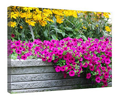 Tableau de jardin fleuri avec cadre bois 40x50 cm pour salon