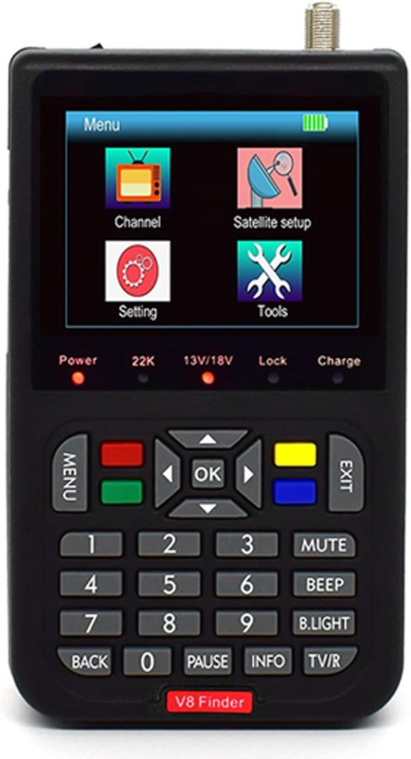 ASHATA V8 Satellite Finder Meter, FHD S/Receiver Sat Detector, MPEG2 MPEG4 Locator Satellite Meter TV Receiver for Home Camping, Adjusting Sat Dish, 4000mAh, Black (US)
