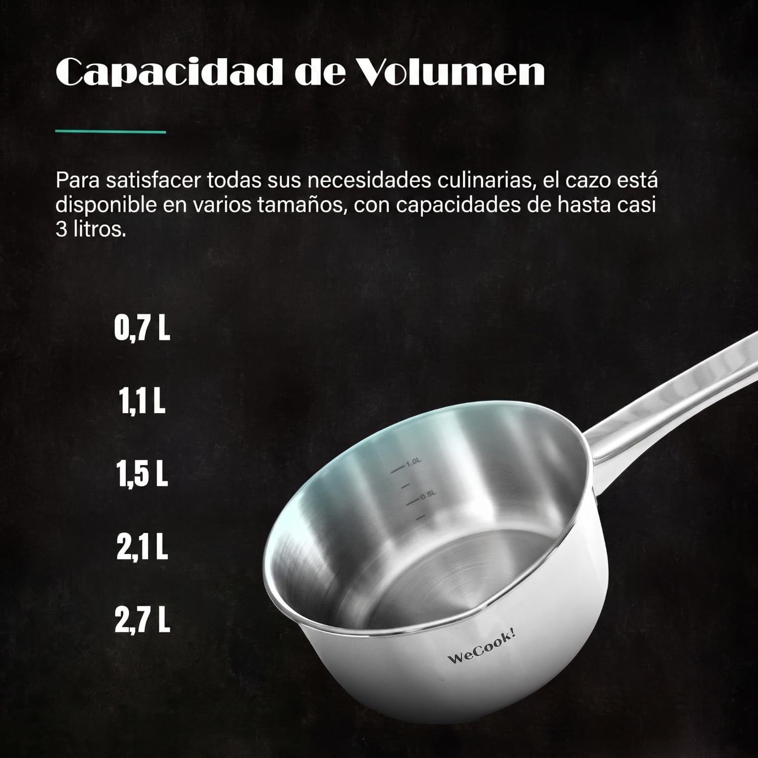 WECOOK Cazo Acero Inox 18/10, Ø 18 cm, 2,1 L, Inducción, Base Tricapa | Fondo termodifusor de 4,3 mm, pico vertedor, escala medidora, horno hasta 200 °C, lavavajillas