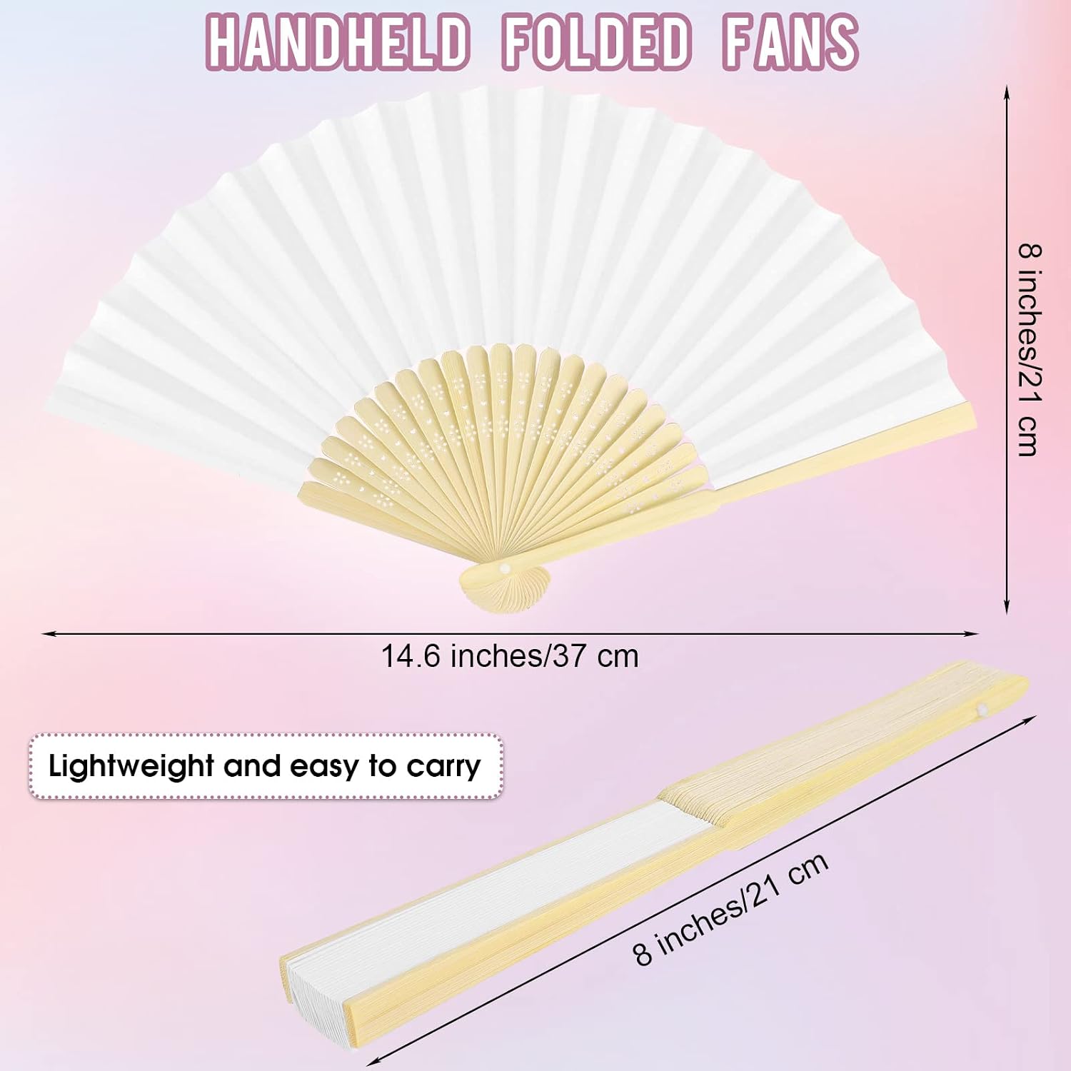 durony 16 Pieces White Paper Fans Bamboo Folding Fans Handheld Folded Fans for DIY, Wedding Gift, Party, Home Decoration image 2