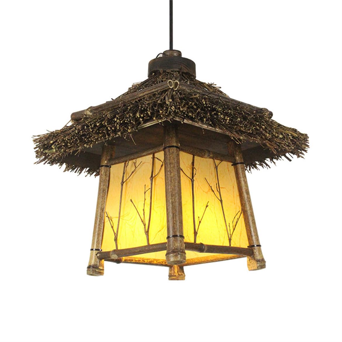 LQZCXMF Vintage Rattan Boho Pendant Light, Adjustable Farmhouse Chandelier 17.7" Light Fixture Retro Wicker Faux Parchment Lampshade E26 Socket Perfect for Hallway, Entry, Porch 1-Pack