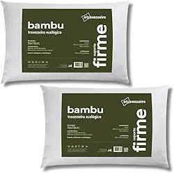 Kit 2 Travesseiros Firme Fibra de Bambu, 50x70cm, Fibra Siliconada, Antialérgico, Branco