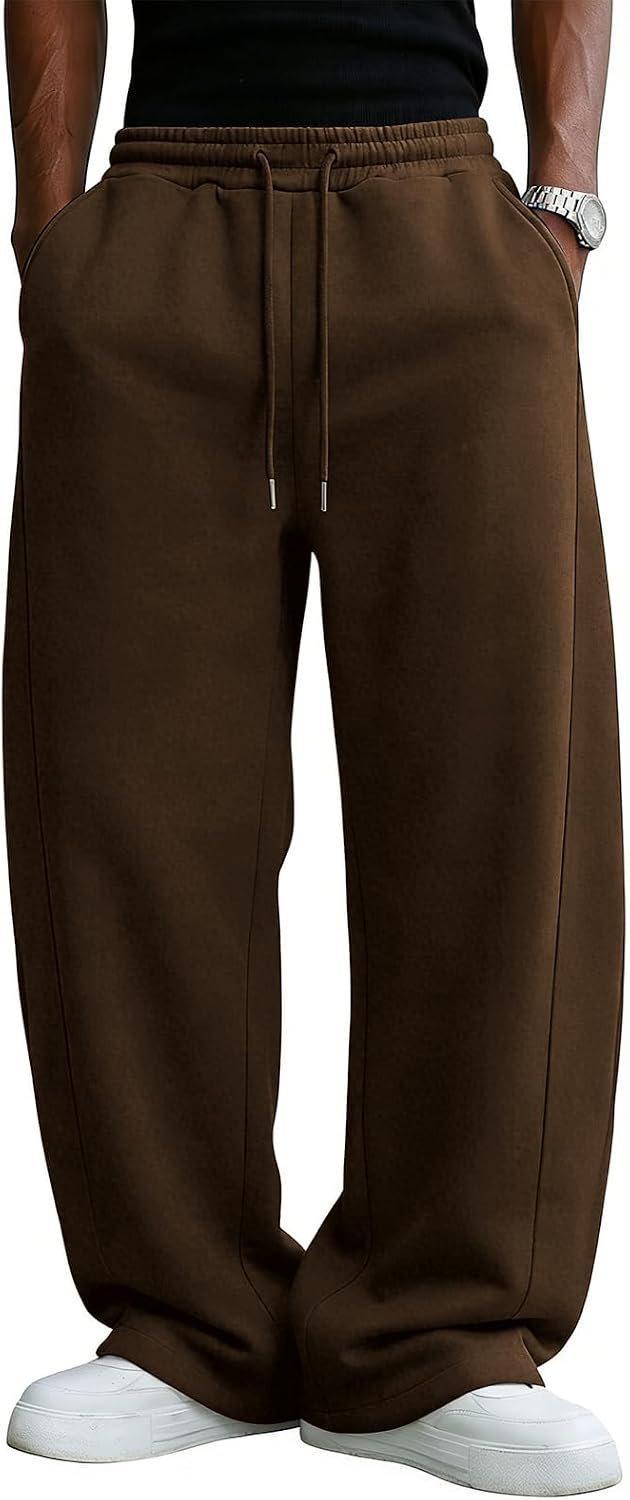 Men's Baggy Sweatpants Cotton Fleece Wide Leg Lounge Sweat Pants Drawstring Waist Jogging Pants with Pockets