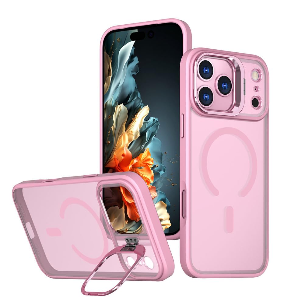 Coque iPhone 17 Pro rose antichoc magnétique béquille et protection objectif