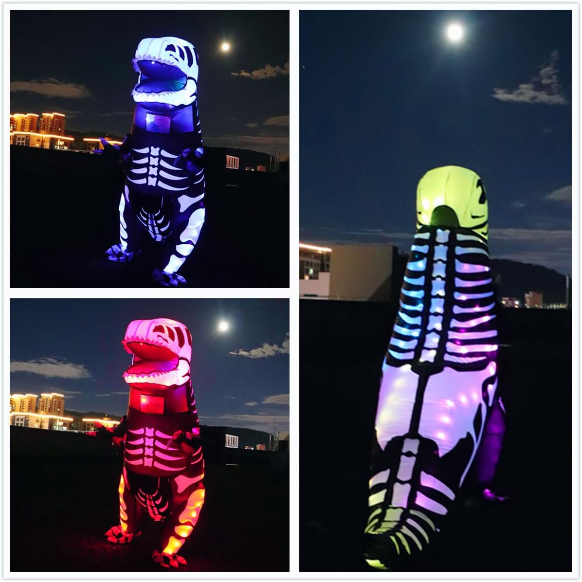 Adult Inflatable Costume, Smart LED Light Up Skeleton Dinosaur Costume, Full Body T-Rex Blow Up Costume for Halloween Cosplay Parties - Image 4