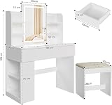 Airfish Dressing Table with LED Light,Vanity Desk with Mirror and Concealed LED Light Strip, MakeUp Desk with Two Drawers and One Sideboard,Modern (White + White, 90 x 40 cm) - 6