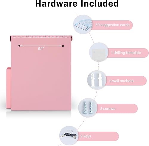 Vista 47 de xydled Urna y caja de donación montada en la pared con 50 tarjetas de sugerencia, caja de sugerencias de metal con cerradura de llave, caja