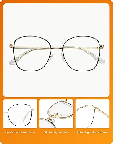 Miniatura 6 de TIJN Lentes de bloqueo de luz azul, lentes de filtro de luz azul para computadorajuegospantalla para mujeres y hombres, marco de metal de gran tamaño