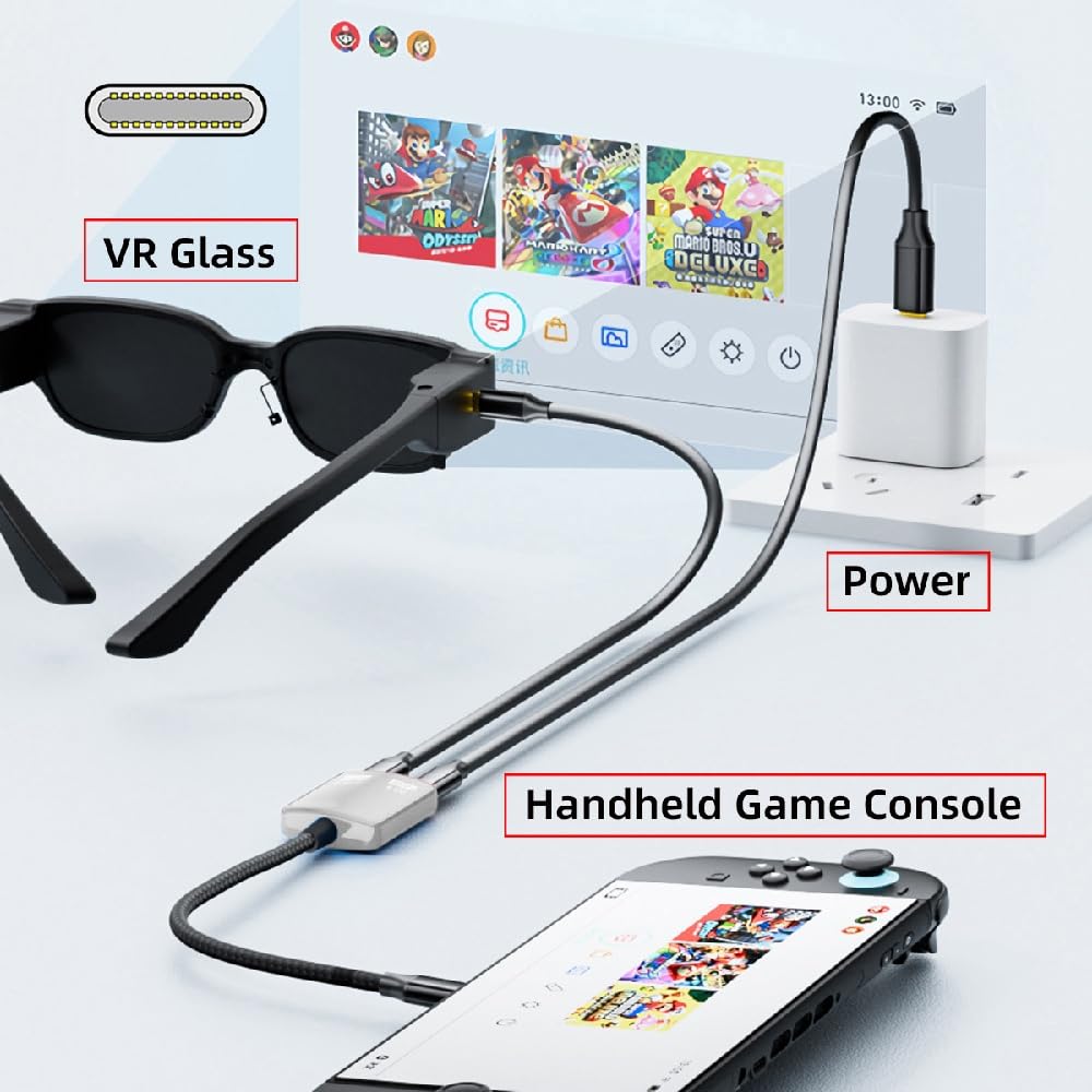 USB-C Type-C 1-to-2 VR AR Glass 8K Video OTG USB-C Female 100W PD Power Cable White for NS Handheld Console Laptop Tablet Phone image 3