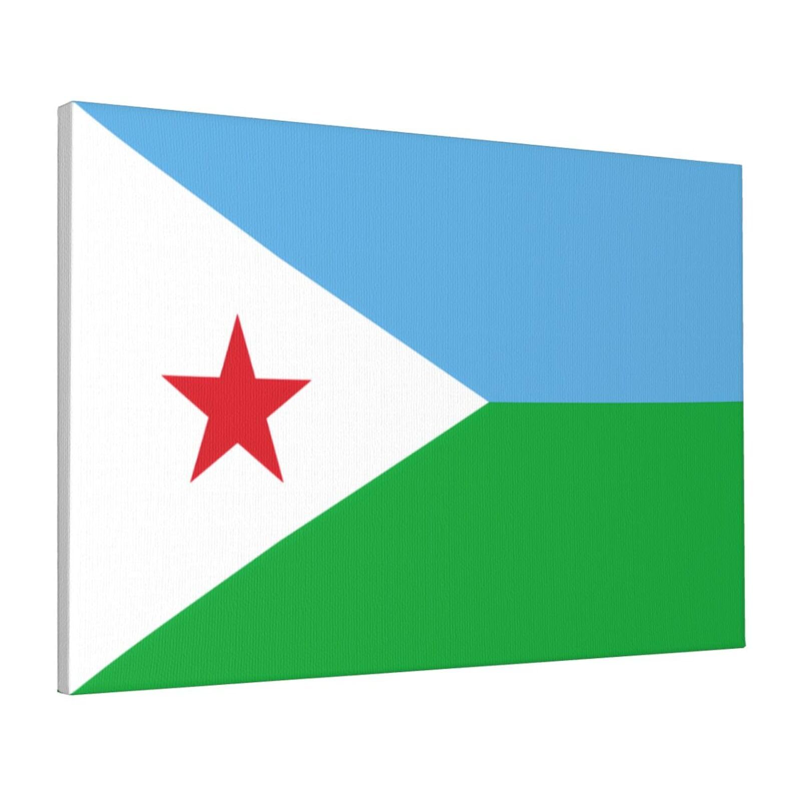 CNTDBU Flag of Djibouti Canvas Wall Art 16x24 Inch-Large Modern Painting Print for Living Room, Framed Ready to Hang Artwork for Bedroom