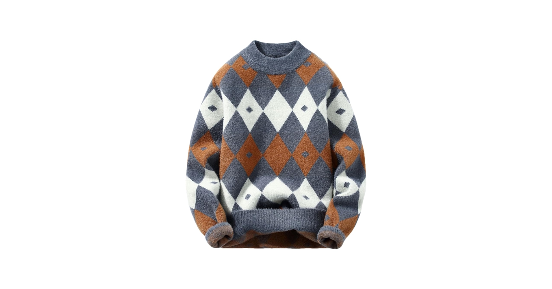 Men's Knitted Sweater Diamond Pattern Sweater Men Pullovers