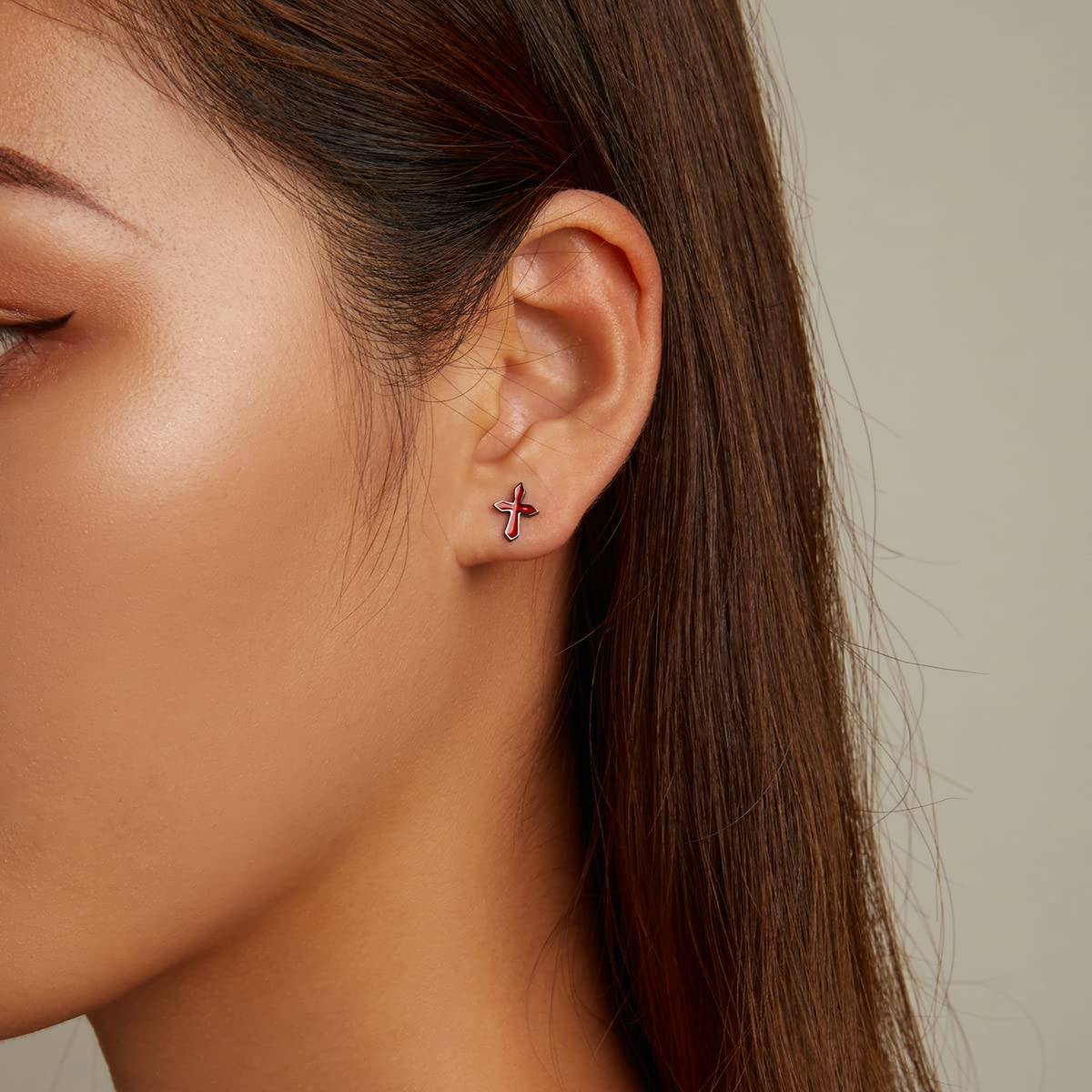 YCTTKDD Jeses Kruzifix Ohrringe 925 Sterling Silber Emaille Kreuz Ohrstecker Rot für Damen und Mädchen