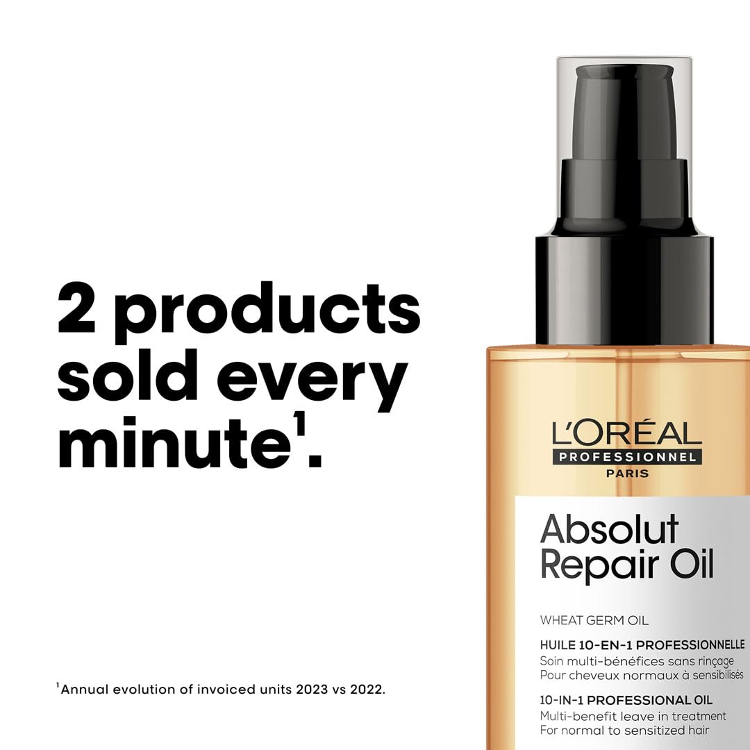 L'Oreal Professionnel Paris Absolut Repair 10-in-1 Oil - Nourishing Multi-Benefit Hair Oil For Dry & Damaged Hair, Repairs Damage Repair & Provides Shine - Image 6