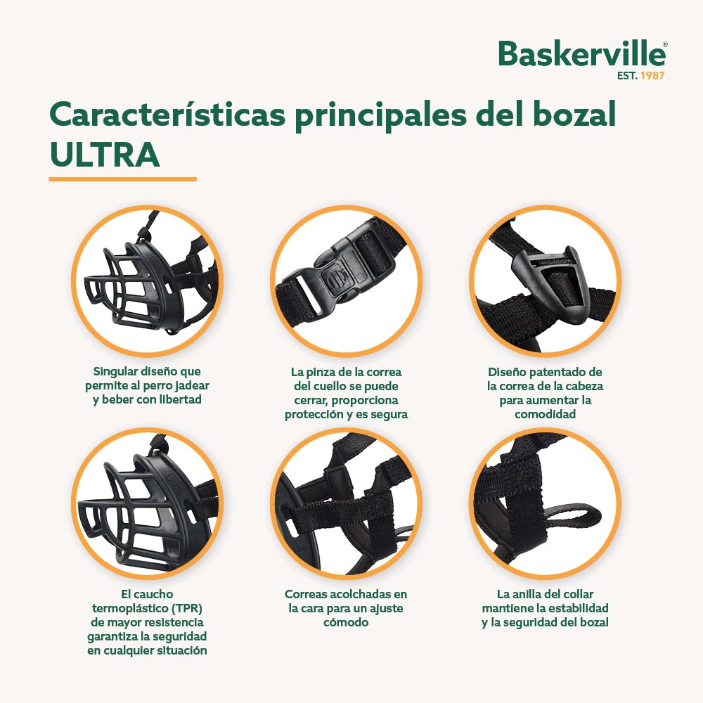 MUSERUOLA BASKERVILLE ULTRA, design etico brevettato, cane può respirare, ansimare e bere, regolabile, imbottita, addestramento cani piccoli, medi, grandi, impedisce di morsicare, rovistare (Taglia 5) — view 2