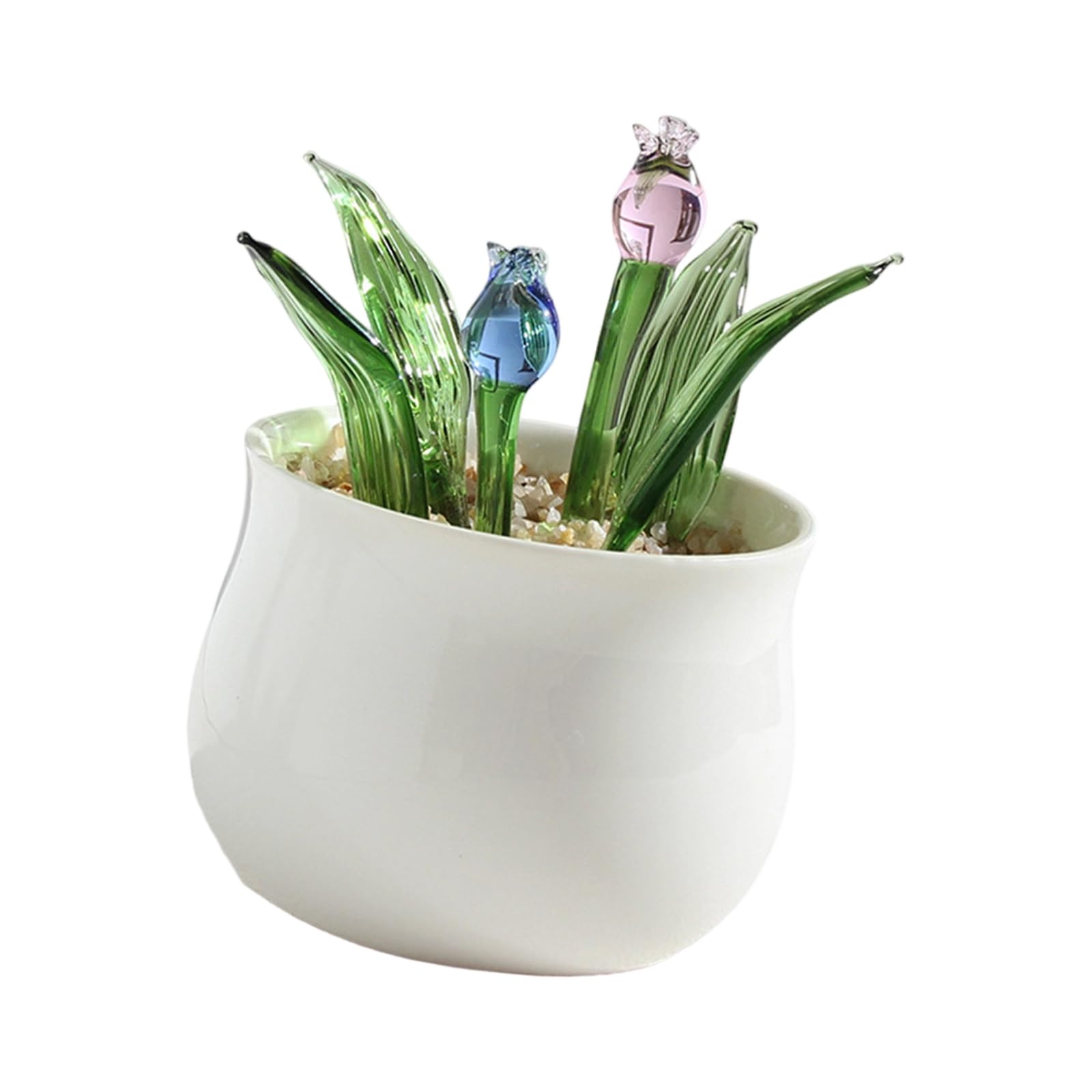 NMFLAB Glass Succulents Potted Plant Statue Miniature Bonsais Decorative Centerpieces for Modern Homes Offices Collectible Gift Crystal Potted Plant Decoration